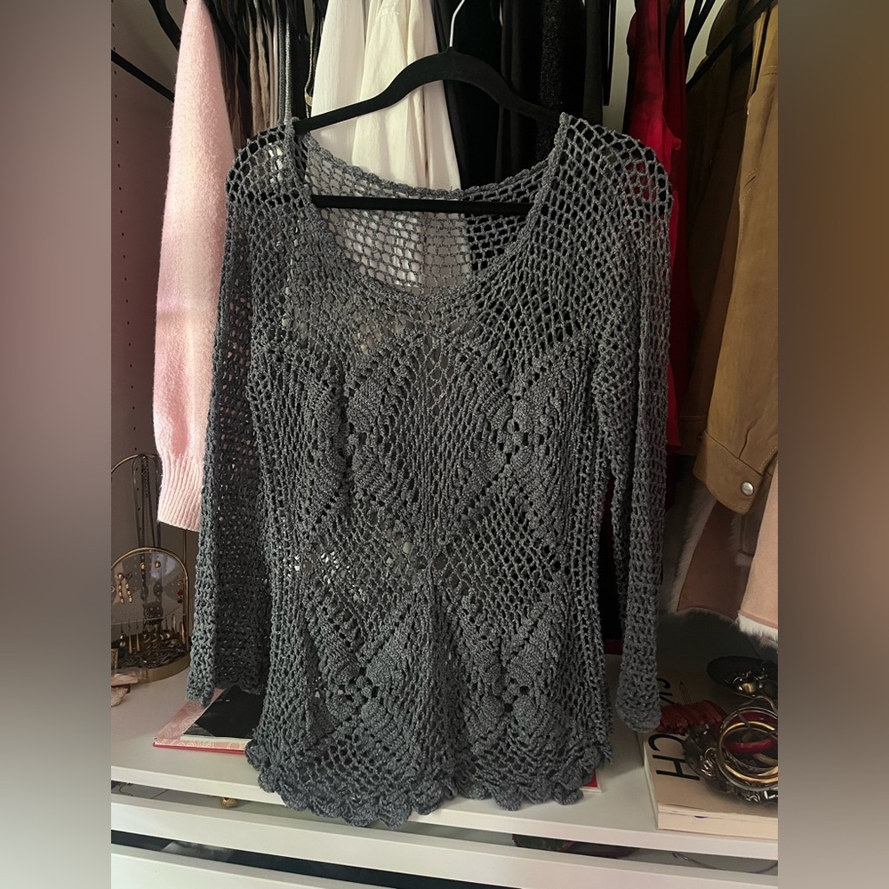 Blue/ grey crochet long sleeve